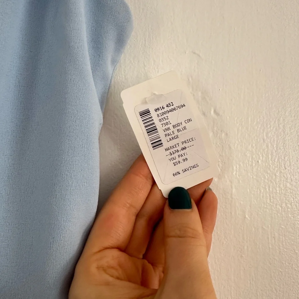THE FASHION POET Bow Light Blue Bodycon Wedding Guest Dress | size large | NWT - Picture 5 of 6